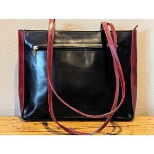Rare Vintage Elle Cieffe Firenze Black & Red Leather Tote Bag Made in Italy